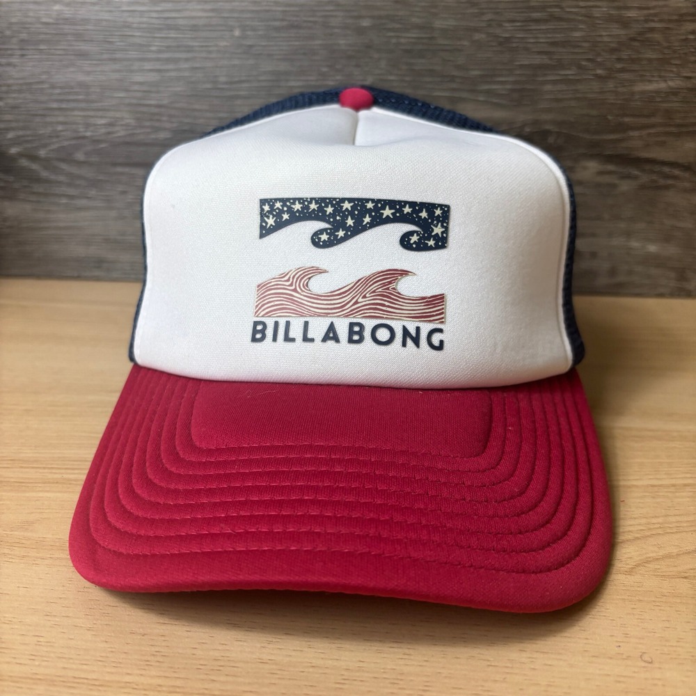 BillaBong Hat Cap Snap Back Blue Red Trucker Surf Surfing Adjustable